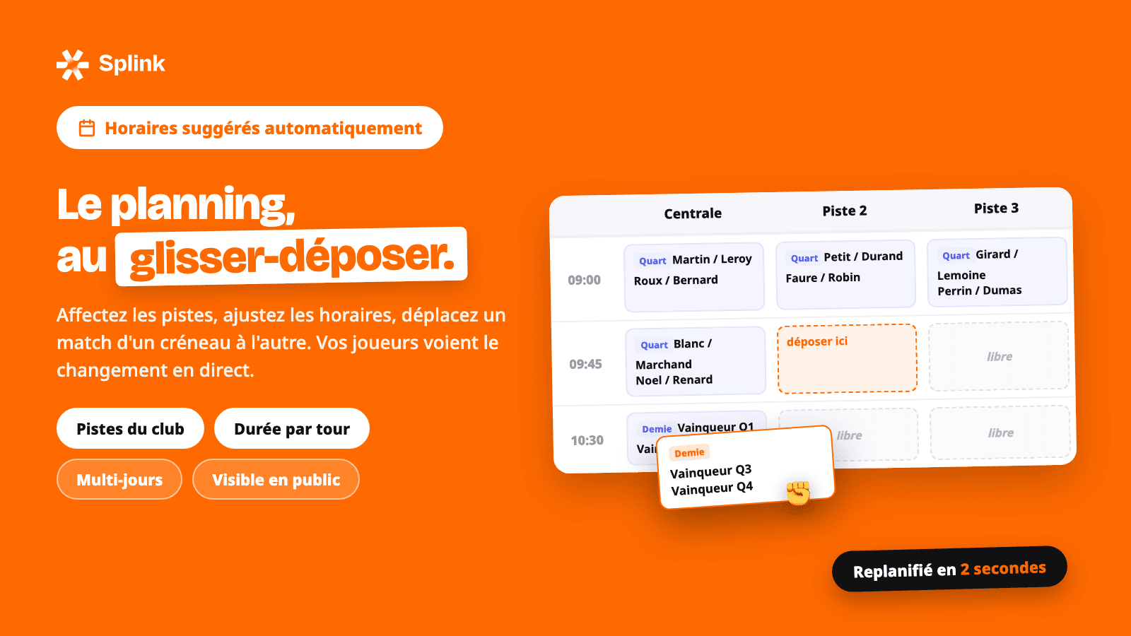 Interface de planning des matchs par drag and drop