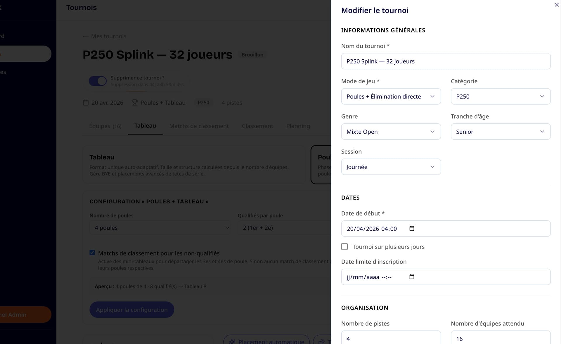 Import des joueurs et gestion du tournoi sur Splink